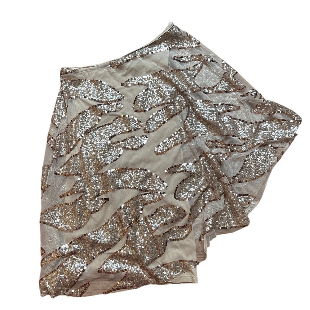 Bebe y2k gold one shoulder sequin sheer flutter‎ sleeve top SIZE M